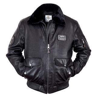 Куртка кожаная  с подстёжкой Aeronautica black (арт 020)